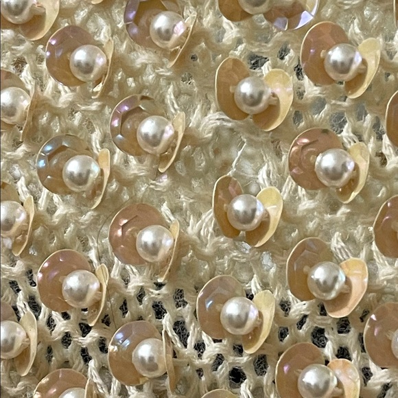 Vintage Magnolia Cream sequin faux pearl bead sweater Wedding shower par… - Picture 5 of 16
